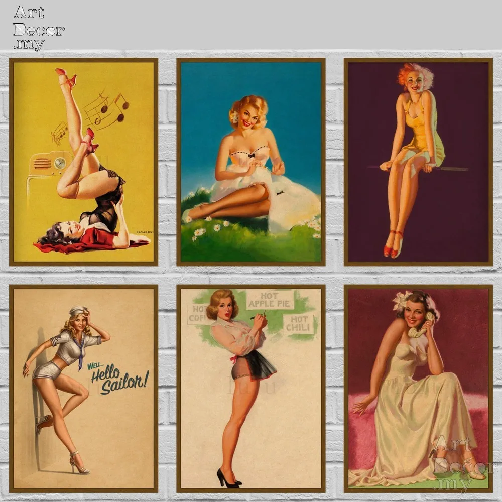 Американская красавица Pinup Girl ретро крафт бумага кино плакат для дома