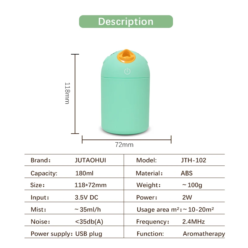 KBAYBO 180ml Adorable Bird Design Mini USB Air Humidifier Aroma Essential Oil Diffuser Automatic Child Bedroom | Бытовая техника