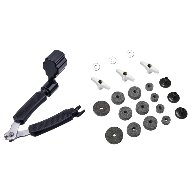 

Guitar String Winder String Cutter Pin Puller with 21Pcs Cymbal Accessories Cymbal Stand Sleeves Cymbal Felts