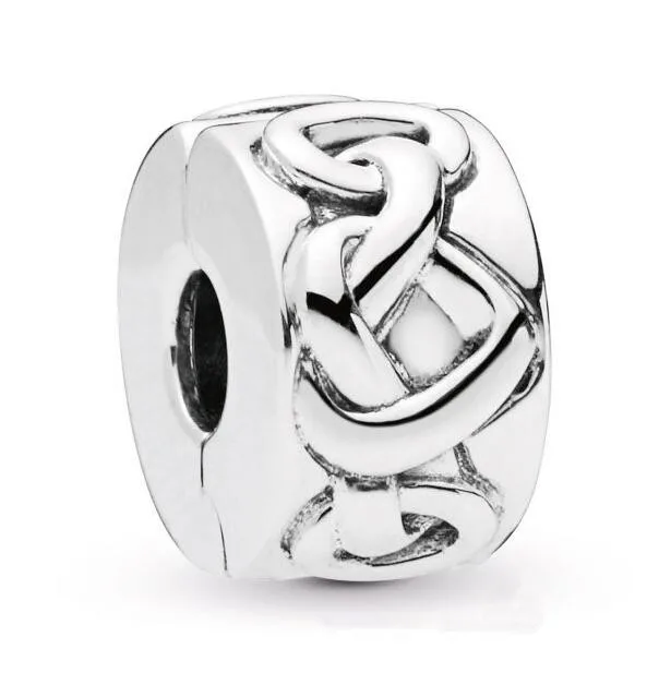 

Genuine 925 Sterling Silver Bead Charm Knotted Hearts Clip Charm Fit Pan Women Bracelet & Necklace Diy Jewelry