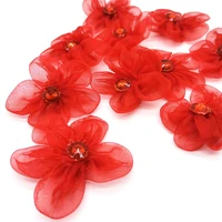50pc handmade red organza rhinestone flowers hair pins diy bridal wrist brooch flower accessories sewing scrapbook supplies