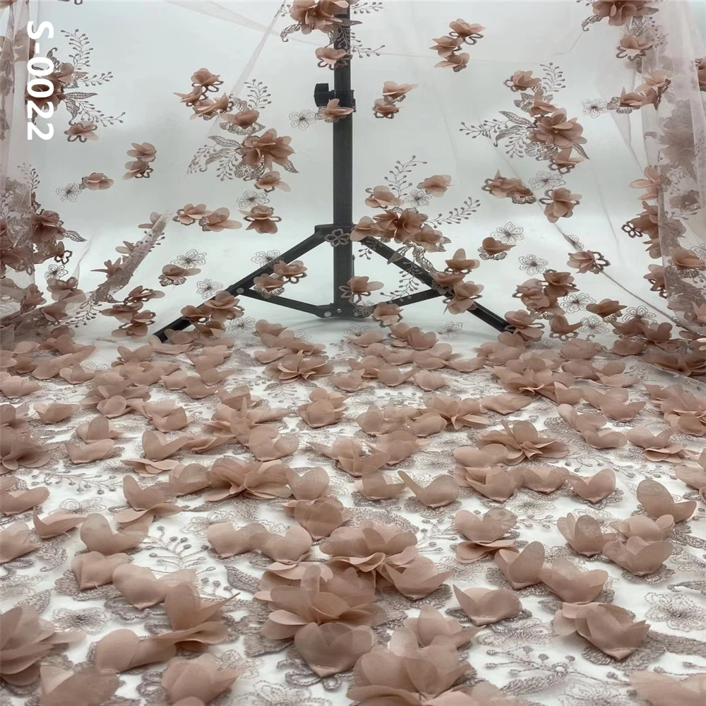 Мягкая сиреневая кружевная ткань с 3D цветами африканская Высококачественная