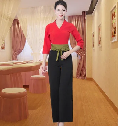 Half sleeve suit Белые красные униформа для сотрудниц спа-салонов красоты тайский одежда модные тонкие массажа здоровья комбинезоны Красота салон Рабочая одежда - Цвет: Half sleeve suit