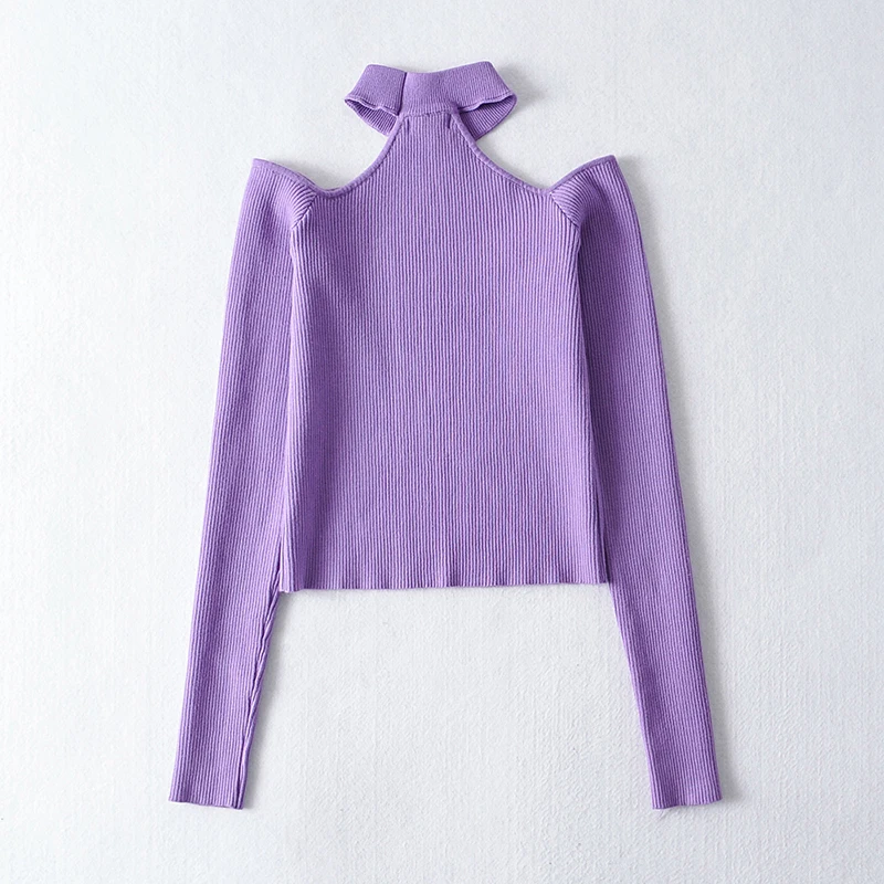 Женский вязаный свитер SISPELL с открытыми плечами воротником-стойкой и длинным