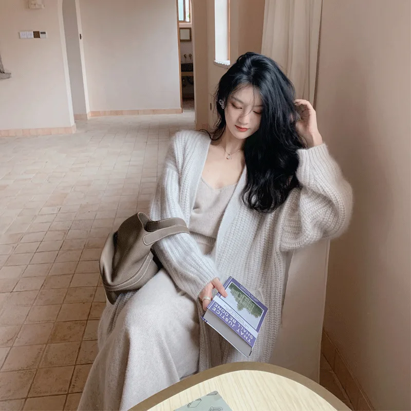 

Lugentolo Long Cardigan Women Sweaters Korean Fashion Loose Full Sleeves Pockets Fall New Cardigans for Women