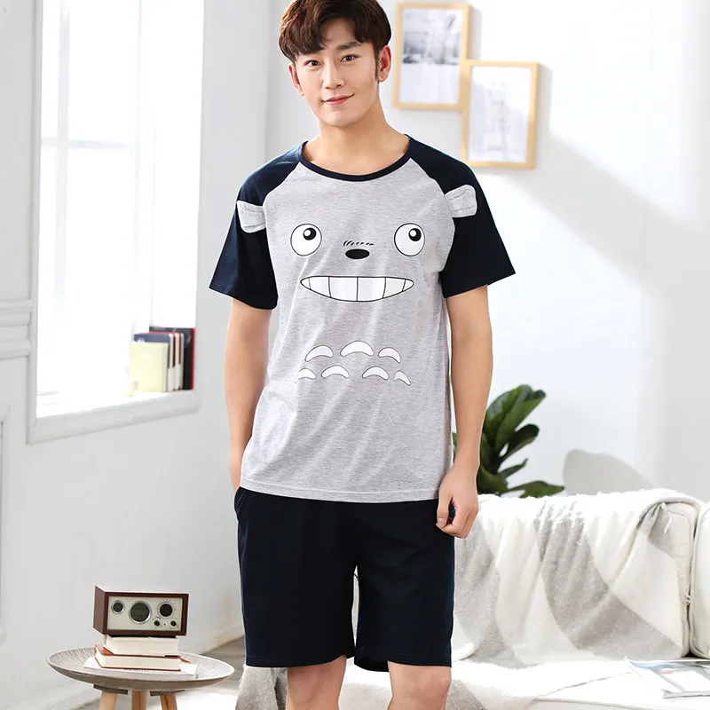 Пижама с короткими рукавами и рисунком Мужская пижама размера плюс удобная