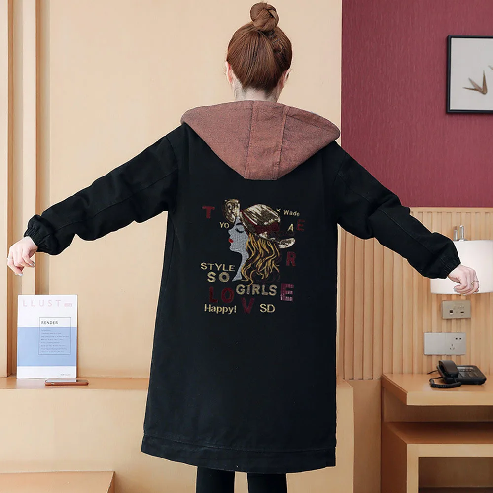 Осенне-зимняя новая куртка средней длины из флиса с капюшоном джинсовая женская