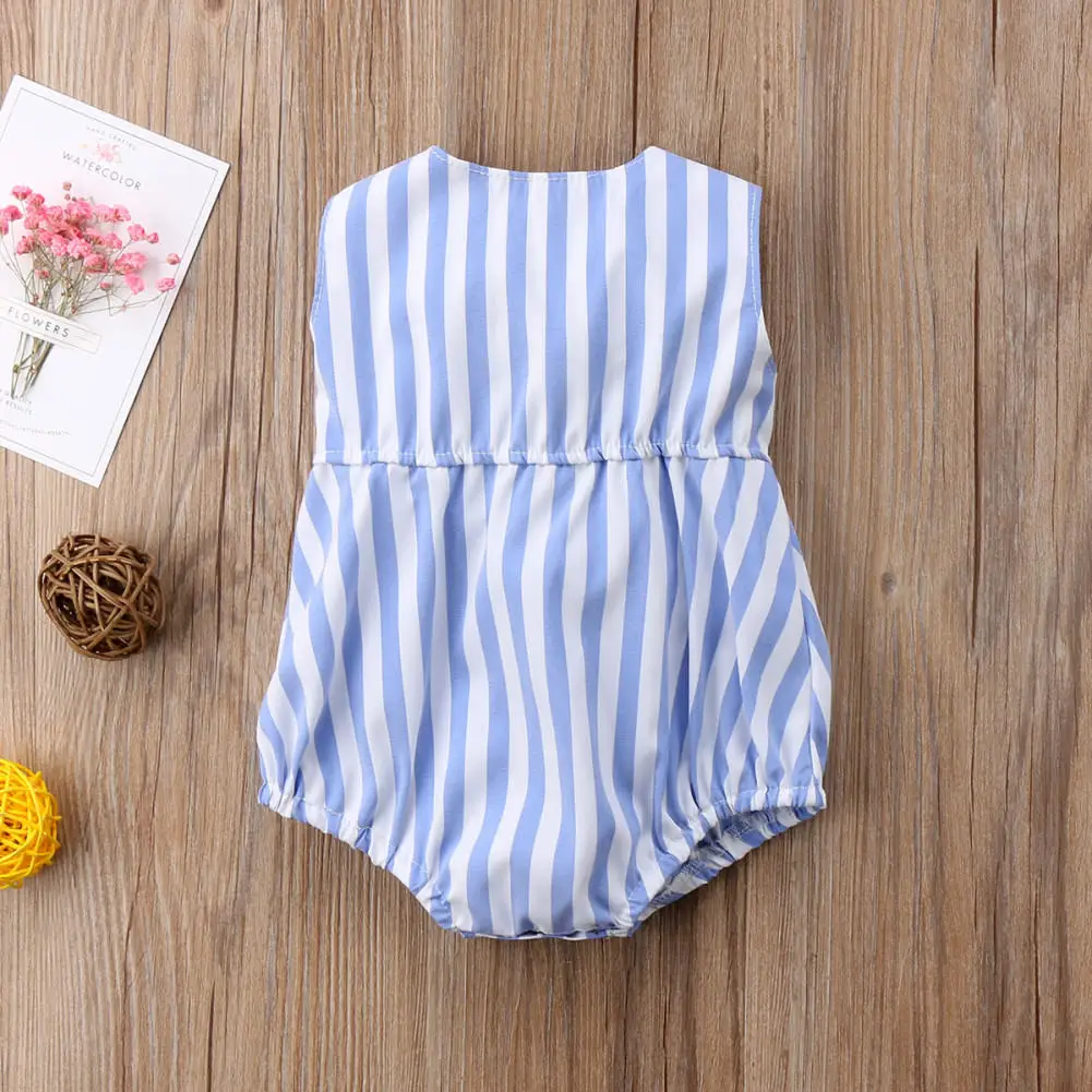

Newborn Baby Girl Clothes Bow Sleeveless Striped Cotton Romper Sunsuit Playsuit Summer Clothing Cotton 0-24M