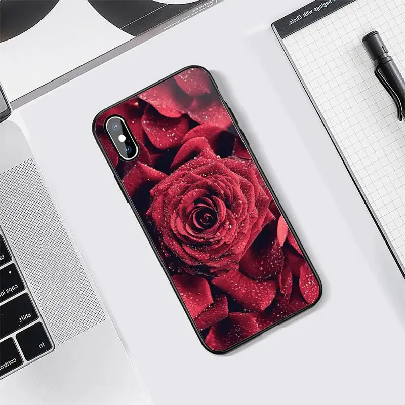 

Rose flower love pattern painting cover funda coque Phone Case Tempered glass For iphone 5C 6 6S 7 8 plus X XS XR 11 PRO MAX
