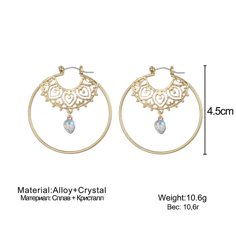 

IFMIA Vintage Trendy Gold Color Hoop Earrings For Women Bohemian Crystal Statement Geometry Round Creole Earrings Pierce Jewelry