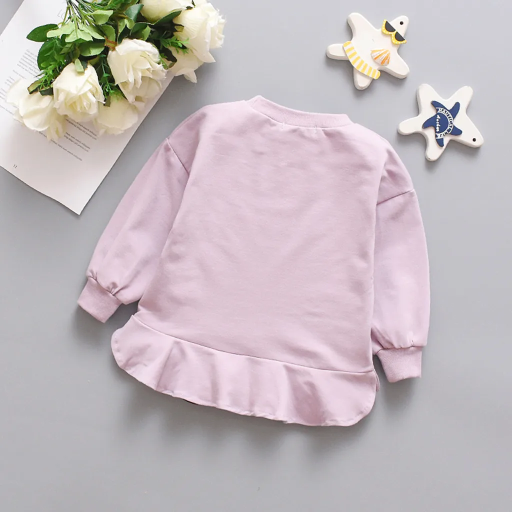 Spring Autumn Girls Sweatershirts Toddler Baby Girls Long Sleeve Cartoon Cute Cat T-shirt Tops Children Pullover Coat Clothing