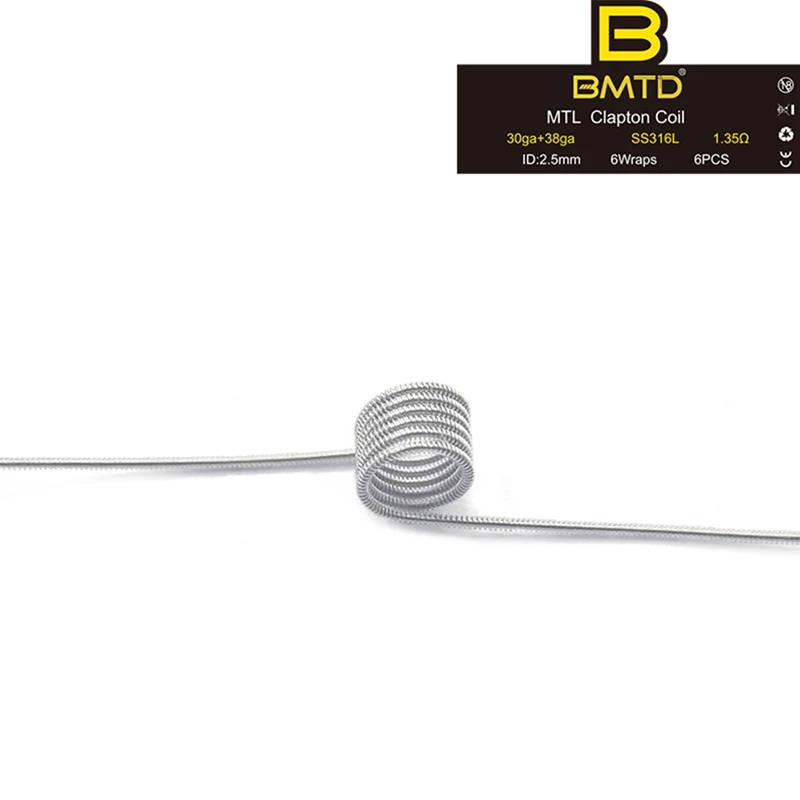 

BMTD MTL Clapton Fused Clapton Coil A1 SS316 Ni80 Prebuilt Coils For DIY MTL Vaper RDA RTA Tank Atomizers High Resistance