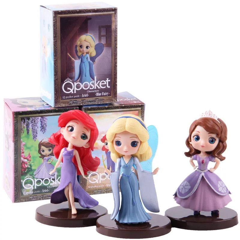 A-with colorful box Q Posket символов принцессы гитара Пти Буше Vol.15 Принцесса София «Ариэль» с феей голубого гитара Пти Буше, с рисунком "Аладдин" Megara ПВХ Фигурки игрушки 3 шт./компл - Цвет: A-with colorful box
