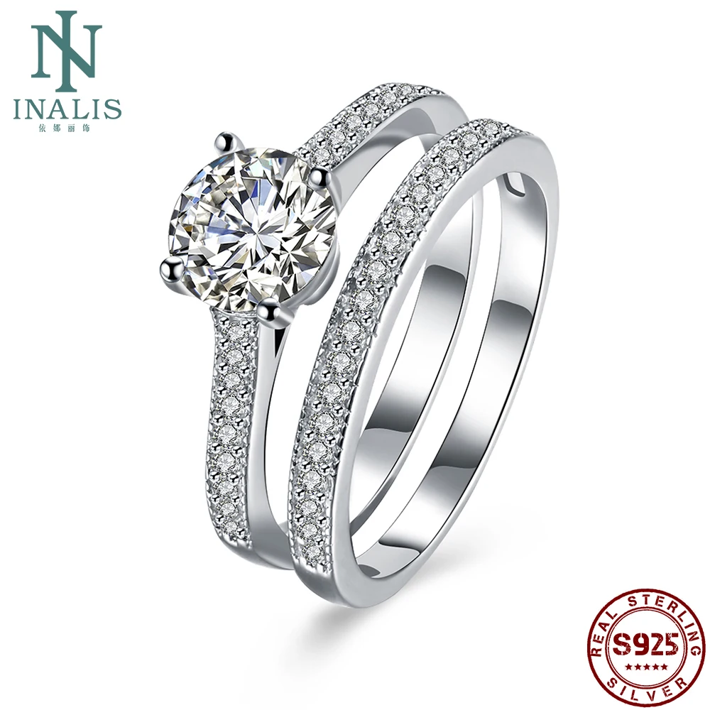 

INALIS Authentic 925 Sterling Silver Double Ring Sets For Couple Luxury Zircon Rings Infinite Love Wedding Party Fine Jewelry