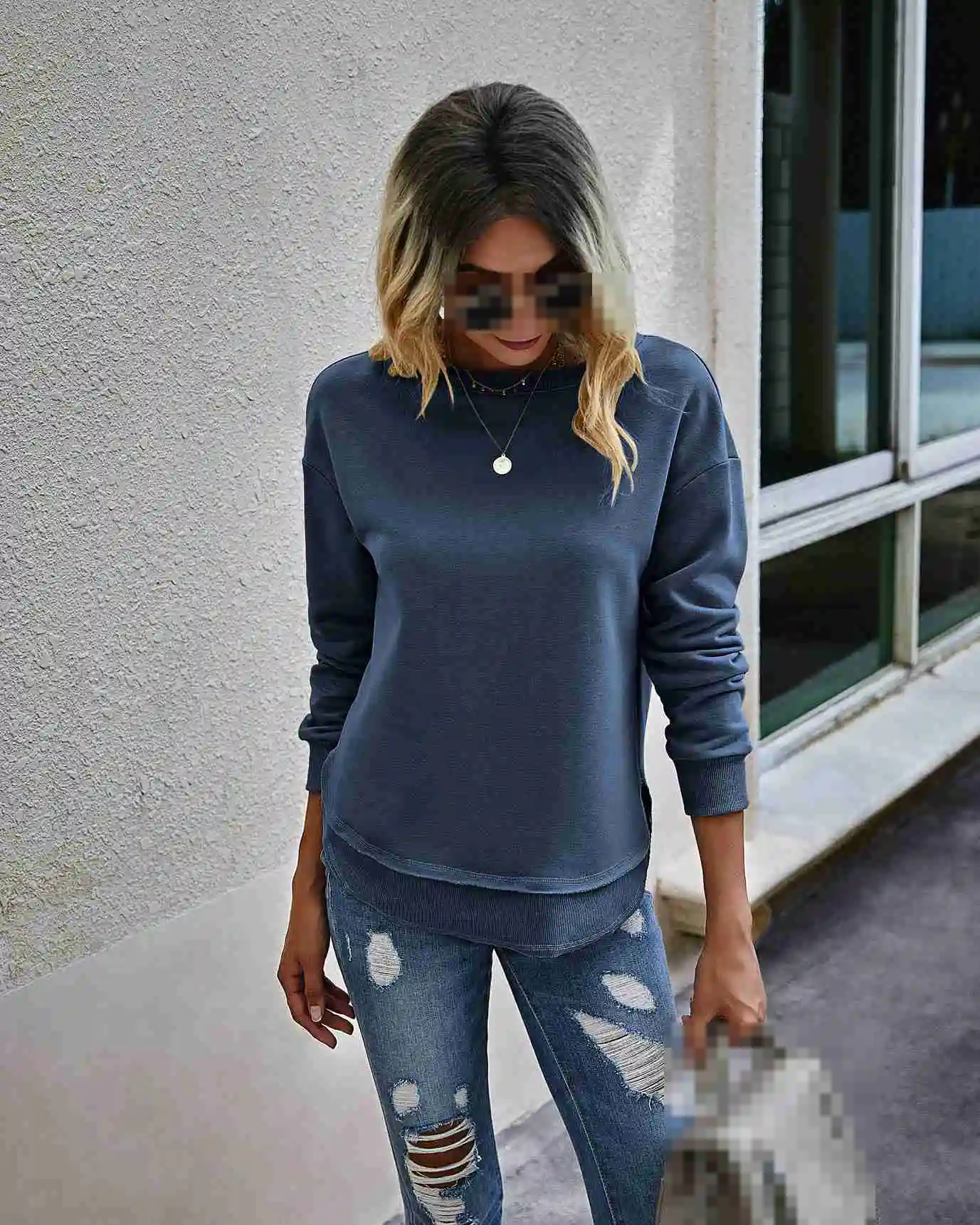Plain Casual Jumper Long Sleeve Top Sweatshirt Ladies Patchwork Pullover Womens