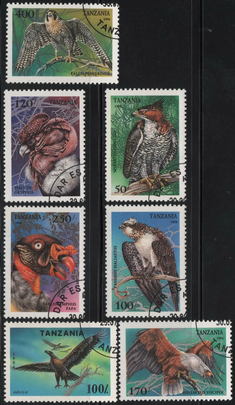 

7 шт./компл. почтовые марки Танзании 1994 Eagles Birds, почтовые марки для коллекционирования
