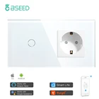 Сенсорный переключатель Bseed Mvava, с обычной розеткой европейского стандарта, без Wi-Fi, белый, черный, золотой, стеклянная панель, только умный переключатель