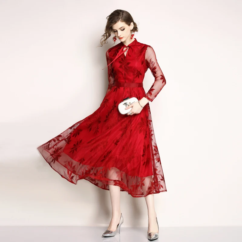 Длинные вечерние платья для подиума, черное кружевное платье, ropa mujer Invierno, жаккардовое женское кружевное платье, Vestido Mujer
