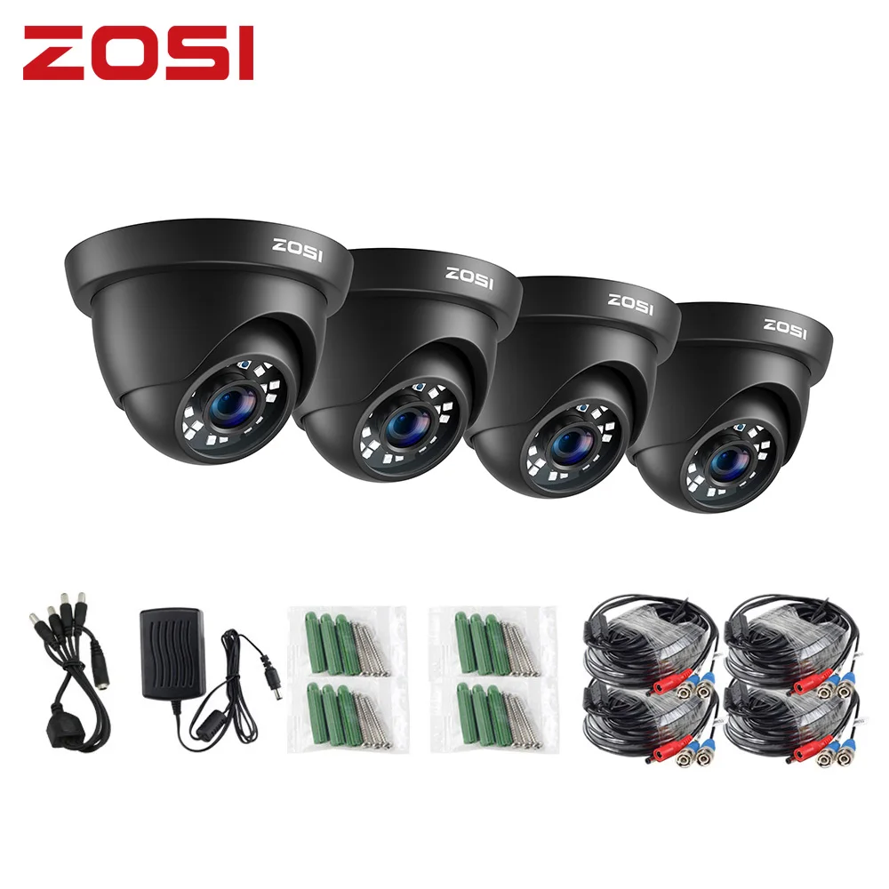 

ZOSI Комплект из 4х HD-TVI 1080P камер; Ночное видеонаблюдение, 24 ИК-светодиода; CCTV камера видеонаблюдения с ИК-фильтром, высокое разрешения для нару...