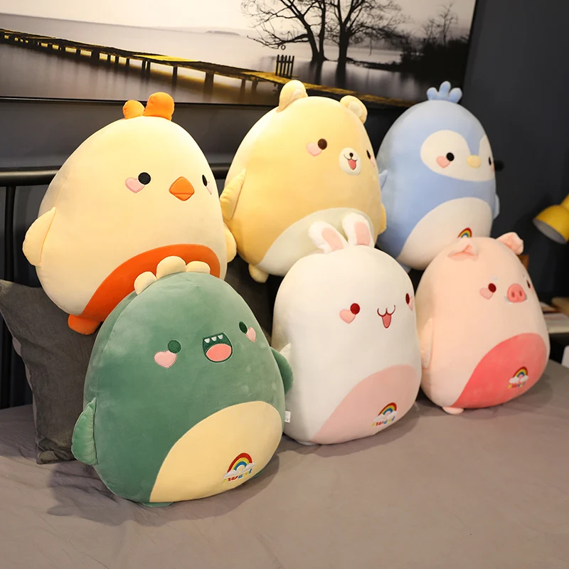 Almohada de felpa de 50cm para ni&ntilde;os, mu&ntilde;eco de peluche Kawaii, oso, pollo, conejo, ping&uuml;ino, cerdito, dinosaurio, Animal de dibujos animados, coj&iacute;n para silla-5