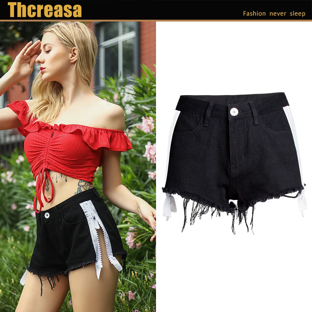 New Denim Shorts Women's Summer Fringed Fringe High Waist Denim Shorts Women's Dark Side Zipper