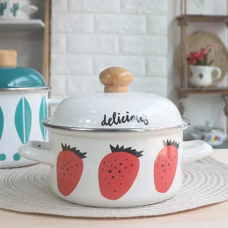 

Enamel Pot 18cm Enamel Pot 2L Thickened Small Hot Pot Soup Pot Stew Pot Hot Pot Cooker Hotpot Pot Bowls Kitchen Cooking Milk Pot