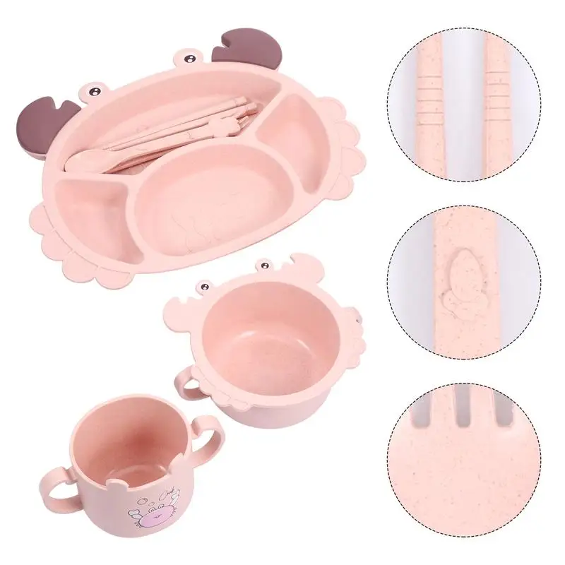 

1 Set Of Baby Tableware Wheat Straw Dining Plate Cutlery Baby Dining Tray