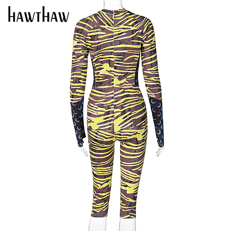 

Hawthaw Women Autumn Long Sleeve Zebra Striped Sportswear Bodycon Printed Jumpsuit Romper Playsuit 2020 Fall Clothes Streetwear