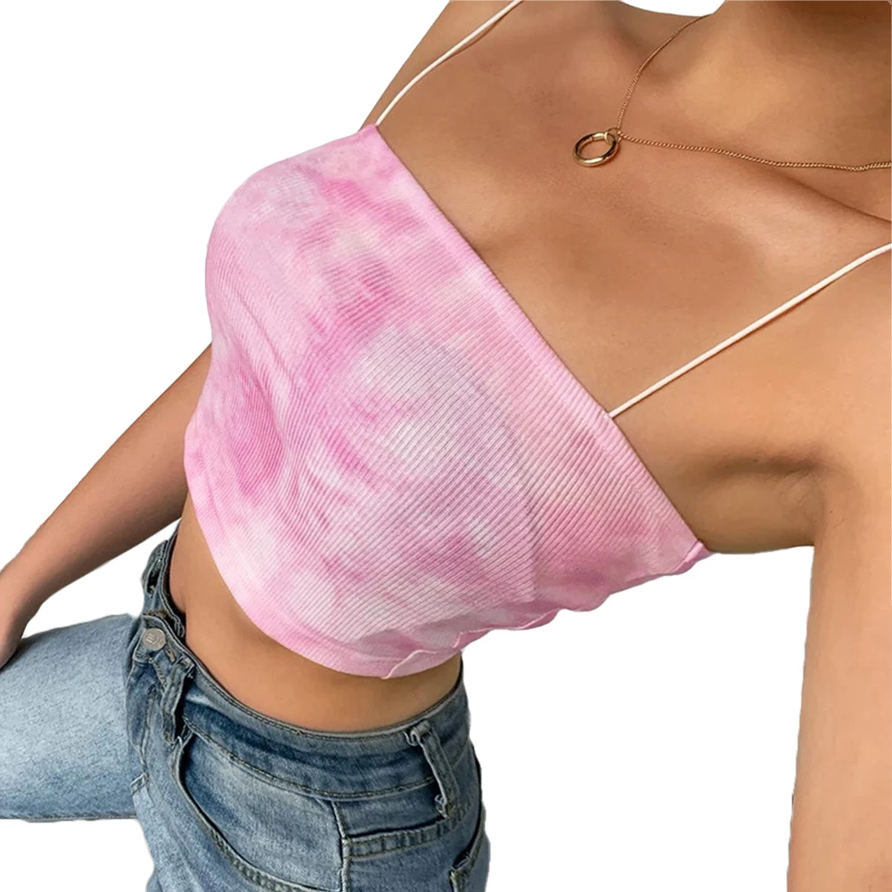 

New Women Crop tops Sleeveless Tie Dye Streetwear Outfits Camis Tank Sleeveless Strapless Tops Fashion New Blouses