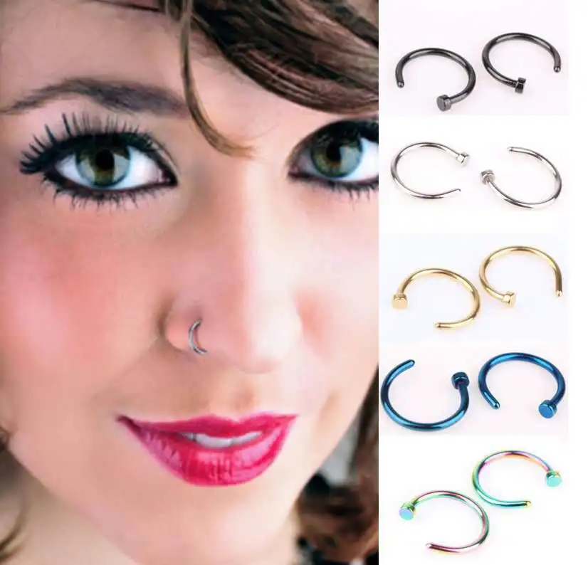 2PCS Stainless Steel Women Clip Earring Lips Rings Nose Ring Septum Falso Clip On Mouth Ring Fake Piercing Body Clip Hoop