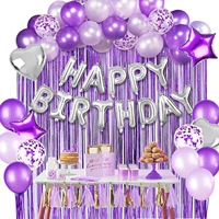 new purple birthday party balloon set rain silk curtain silver letter foil love balloon decoration supplies baby shower globos