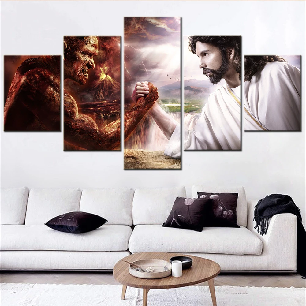 

5 Piece Canvas Wall Arts Modern Jesus Poster Picture Living Room Christian Painting Prints Bedroom HD Home Decoration