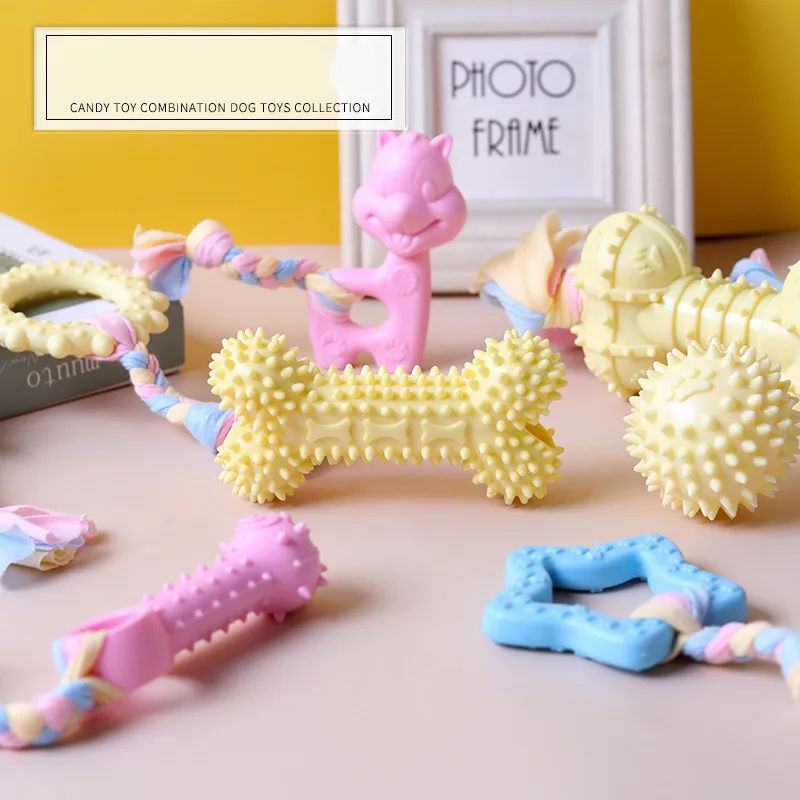 

Pet Toys Rope Knot Interactive Dog Toy Chewing Geometric Rubber Molar Toothbrush Small Dog Training Chewing Toys Pet Products