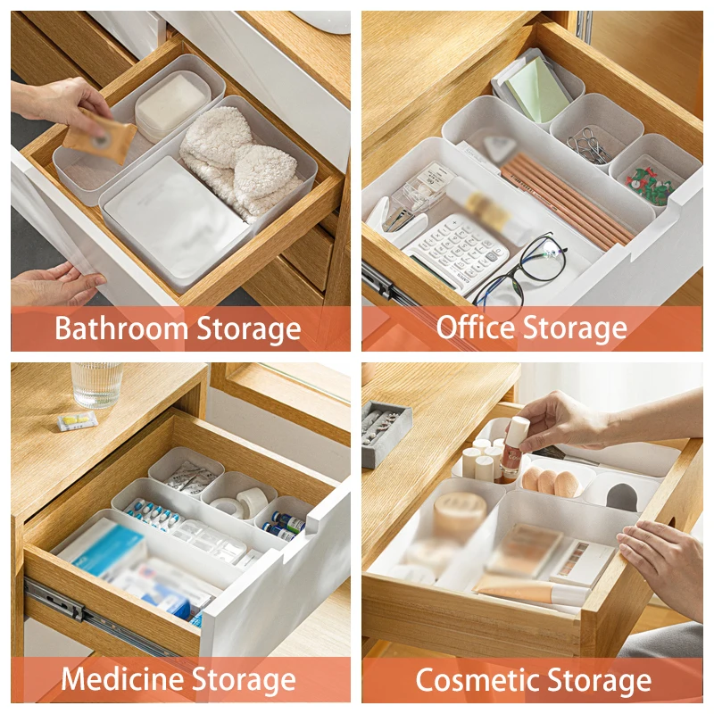 Drawer Cosmetic Organizer Box Transparent Plastic Desk Storage Makeup Jewelry Stationery tableware Closet Organizers | Дом и сад