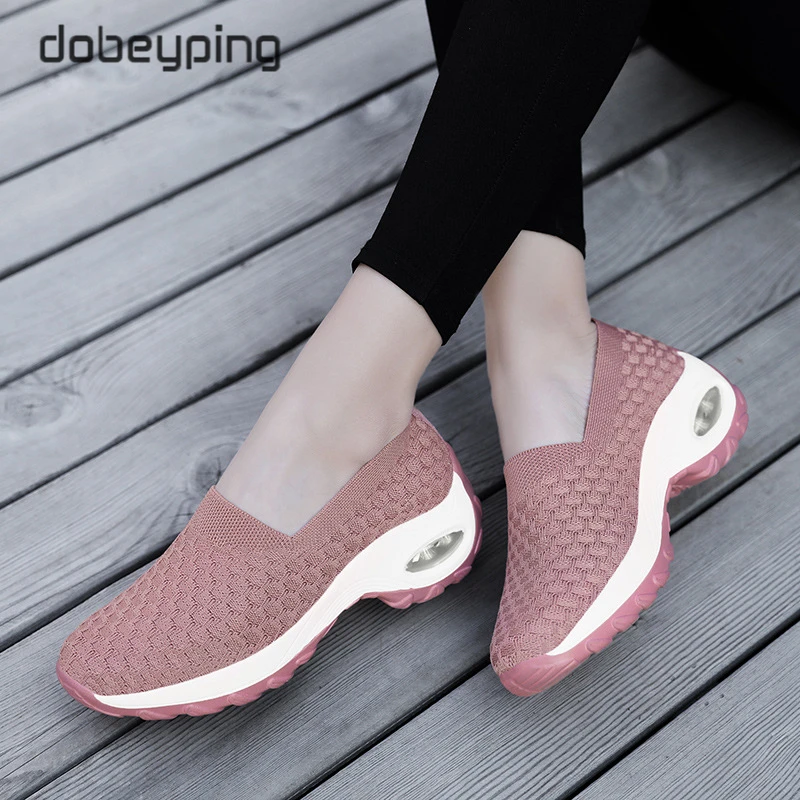 

New Wedges Women Casual Shoes Breathable Mesh Woman Sneakers Flat Platforms Female Shoe Slip On Height Increasing Women's Shoes