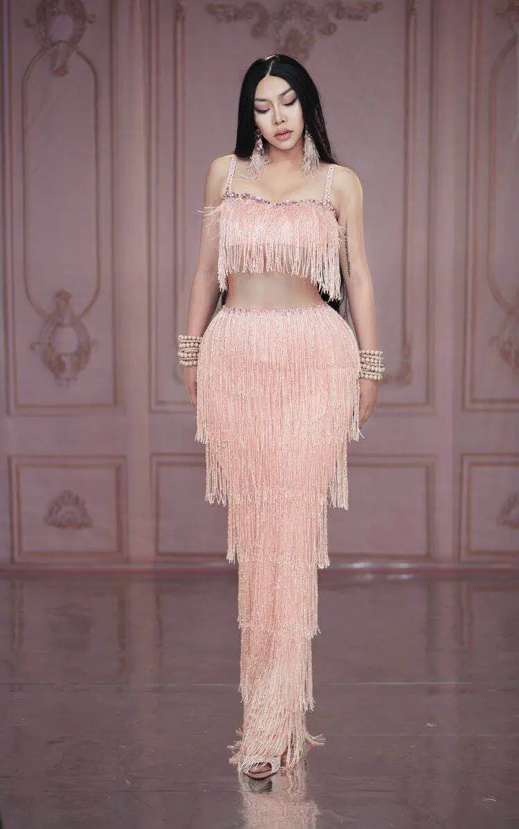 Облегающий танцевальный костюм с бахромой и стразами женское платье для