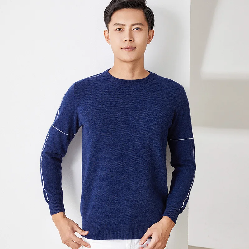 

Cashmere sweater men's O-neck pullover 100% pure wool casual knitted loose men's sweater spring / autumn new bottoming shirt