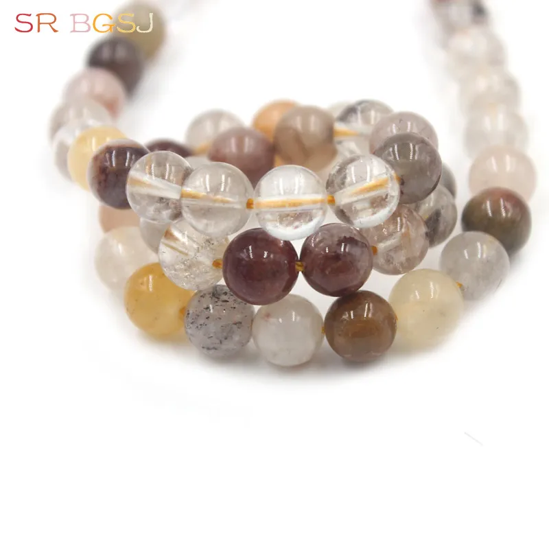 

Free Shipping 6 8 10mm Wholesale Lot Natural Stone Round Jewelry Making Loose Rutilated Quartz Beads Strand 15