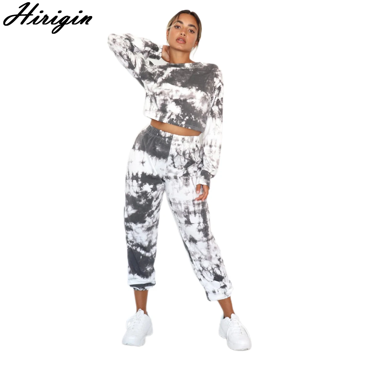 

Модный женский спортивный костюм, Топ с длинным рукавом и брюки с высокой талией, спортивная одежда, повседневный костюм