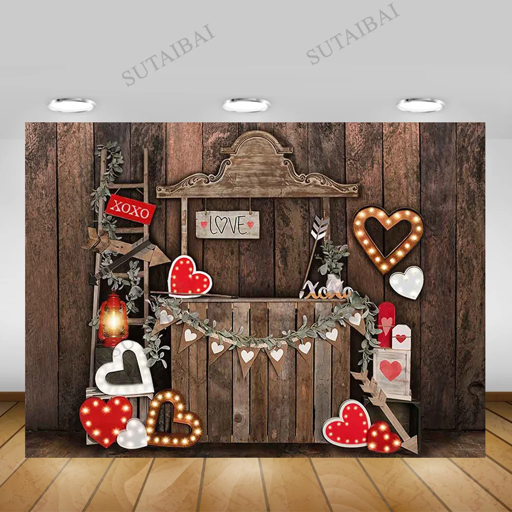 

Wedding Valentines Backdrop Brick Wall Red Rose Flower Light Love Heart Baby Portrait Photography Background Photo Booth Studio