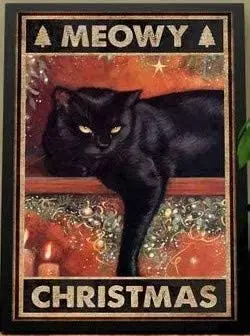 

Funny Black Cat Vintage Metal Tin Sign Meowy Christmas Retro Wall Decor for Home Bar Bedroom Cafe Pub Outdoor