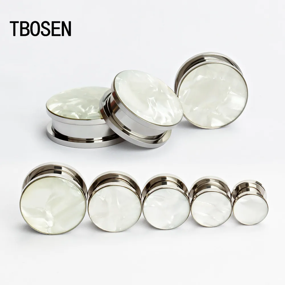 

New Style Sea Shell Stainless Steel Gauges Ear Piercing Screw Tunnels Plugs Expander Body Jewelry Earrings Gift 2PCS 6mm to 25mm