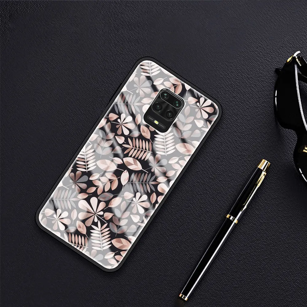 

Phone Case For Xiaomi Redmi Note 9S 8 9 8T 7 9C Mi 10T Pro 9T Poco X3 NFC Tempered Glass Cover Cases Fashion Flower Leaf