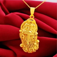 hi 24k yellow gold plated hollow out pixiu pendant necklace for female clavicle chain necklace mothers day fine jewelry no fade