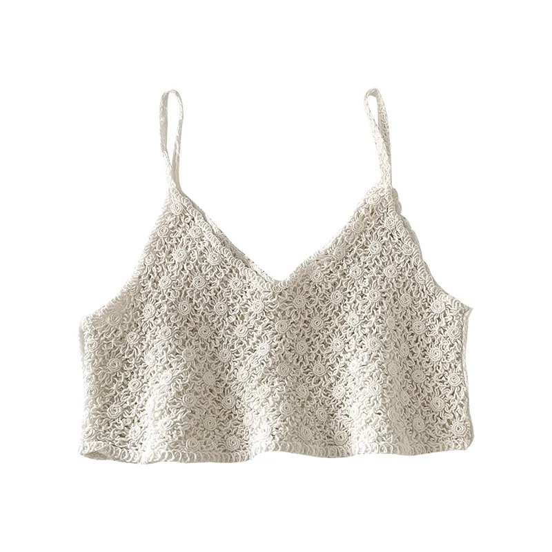 Женская ажурная майка летняя модная укороченная универсальная с V-образным