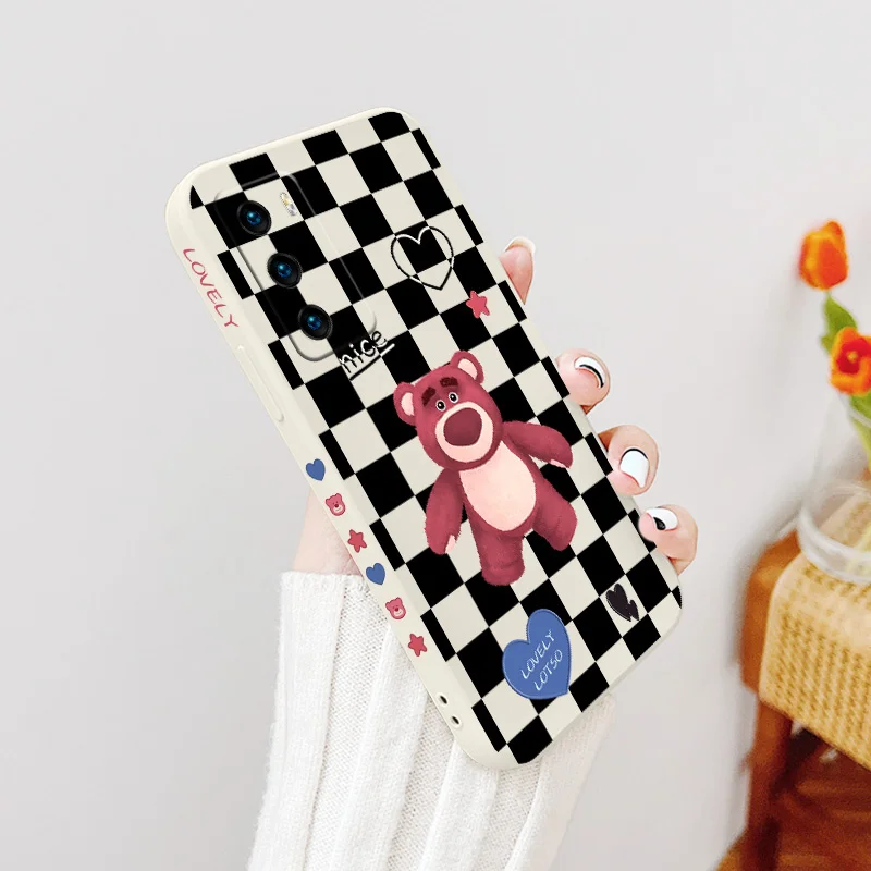 

Pink Bear Liquid Silicone Case For Huawei P40 P50 P30 P20 Pro Lite Mate 40 30 20 Pro Lite Nova 5t Y7A Soft Phone Cover Case
