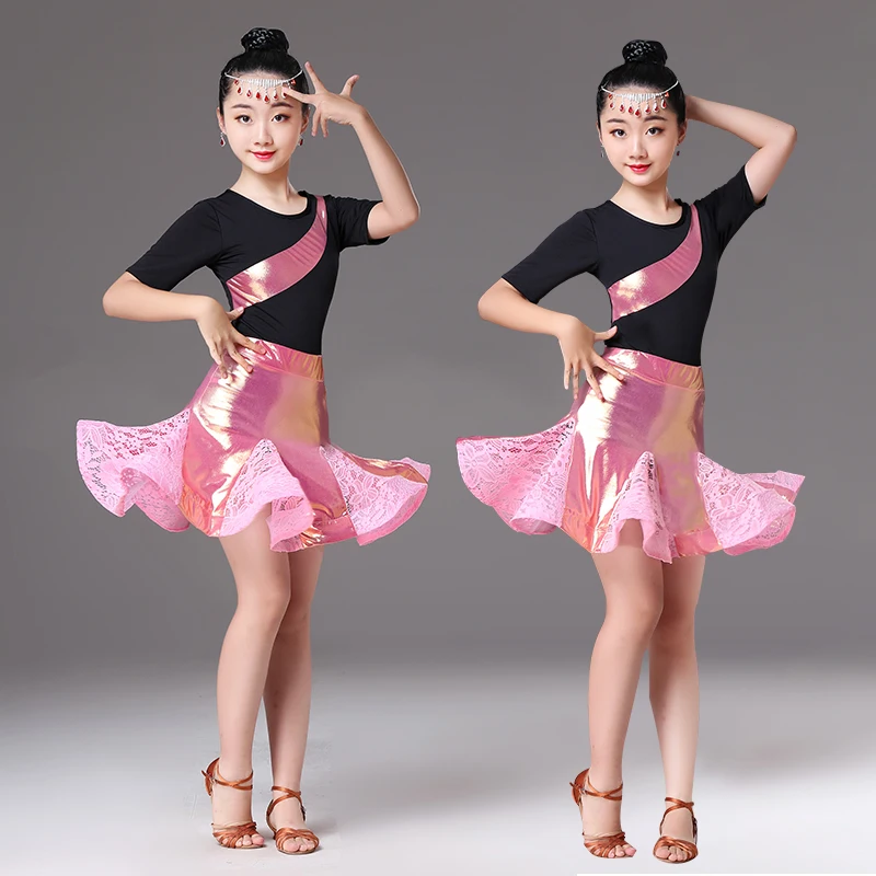 Юбка для латинских танцев девочек юбки бальных сальсы Танго детские кружевные
