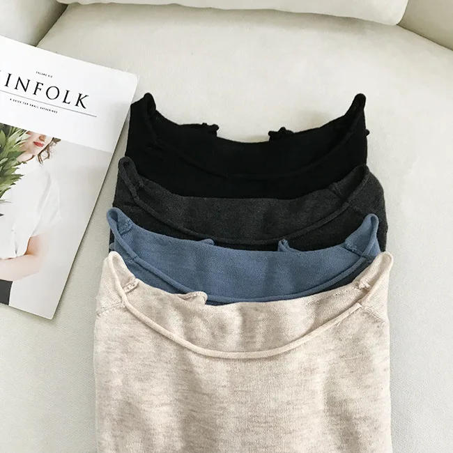 Slouchy Oversize Knitted Top Slash Neck Women Long Sleeve Knit Tops Sweater Pullovers Solid | Женская одежда