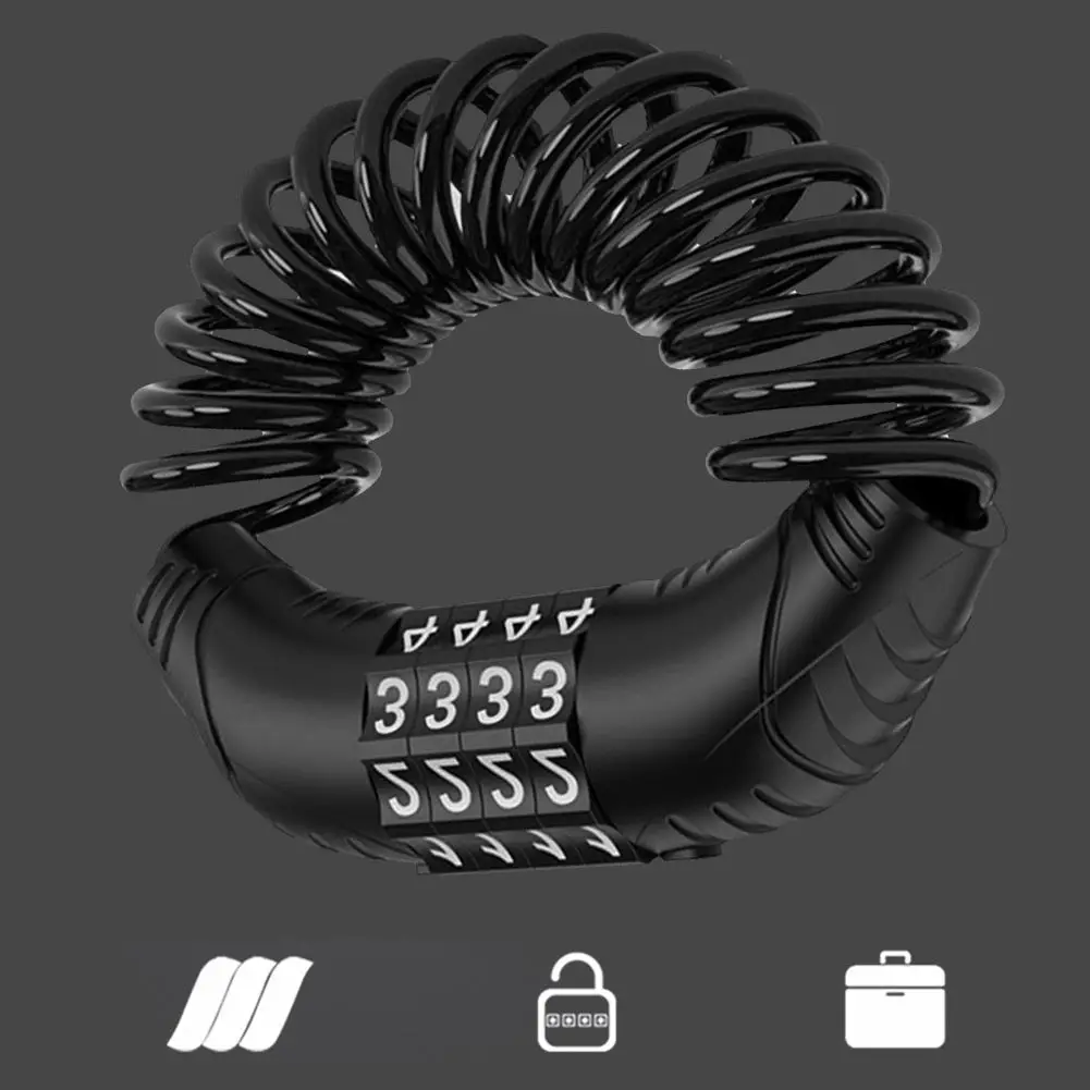 Helm Sepeda Kunci Tahan Lama Praktis Multi-Fungsional 4 Digit Kombinasi Baja Kawat Kabel Ransel Kunci Bersepeda Aksesoris