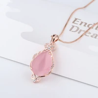 korean style plated necklace womens natural pink crystal rose quartz pendant rose gold clavicle chain jewelry wholesale